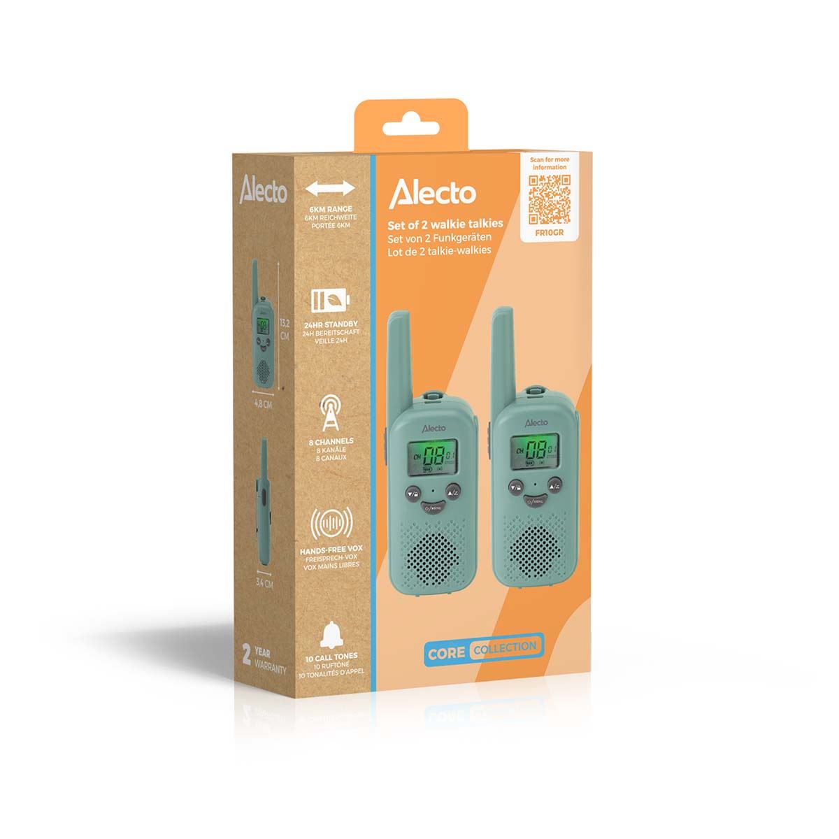 Alecto Walkie-Talkie Set | 2 Handsets | Up to 6 km | Frequency channels: 8 | PTT / VOX | 24 h standby | Green | FR10GR