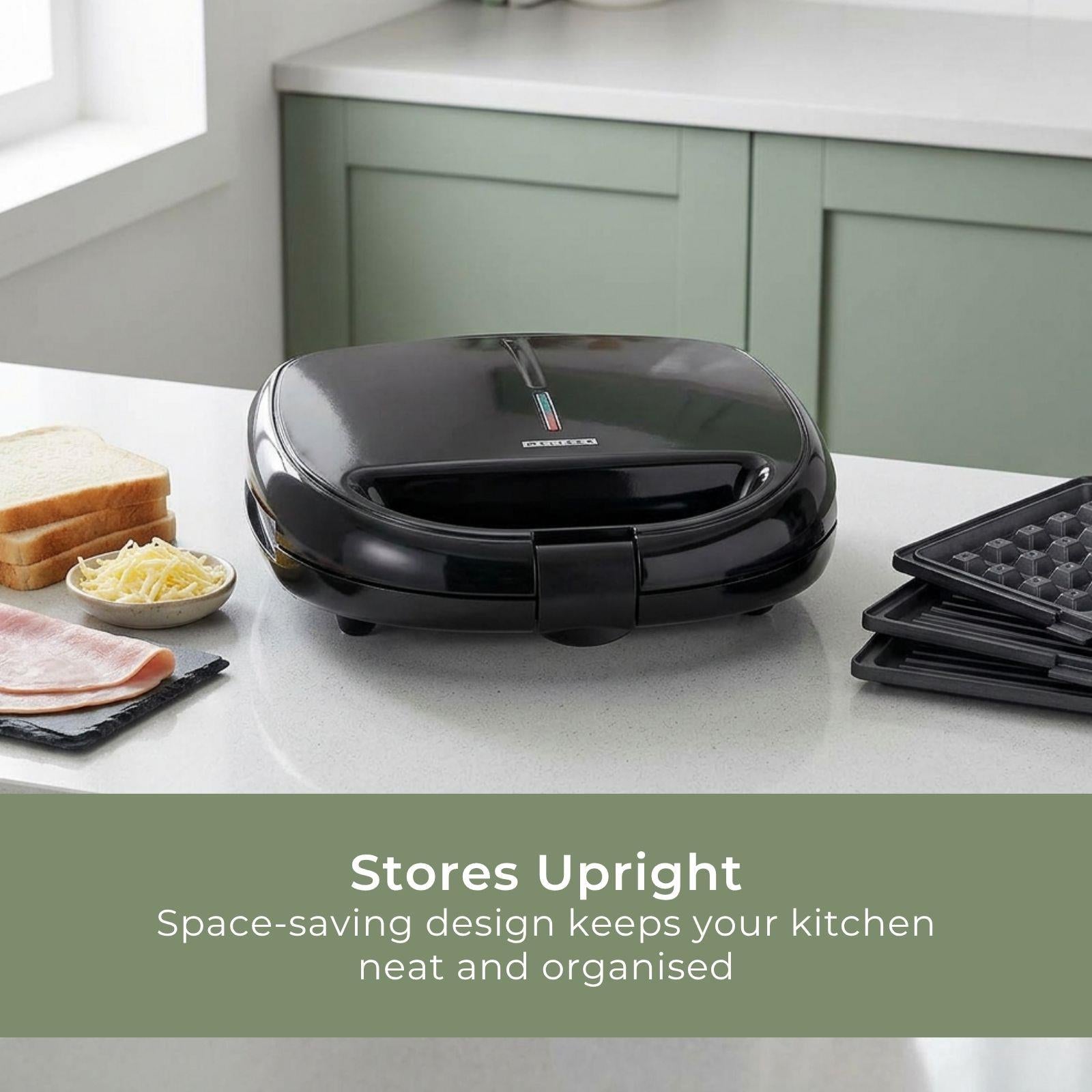 MELISSA Series Sandwich Maker - 3 Plate Sets for Paninis, Sandwiches, and Waffles, Nonstick Grill Plates, Cut-and-Seal, 850W Power, Black
