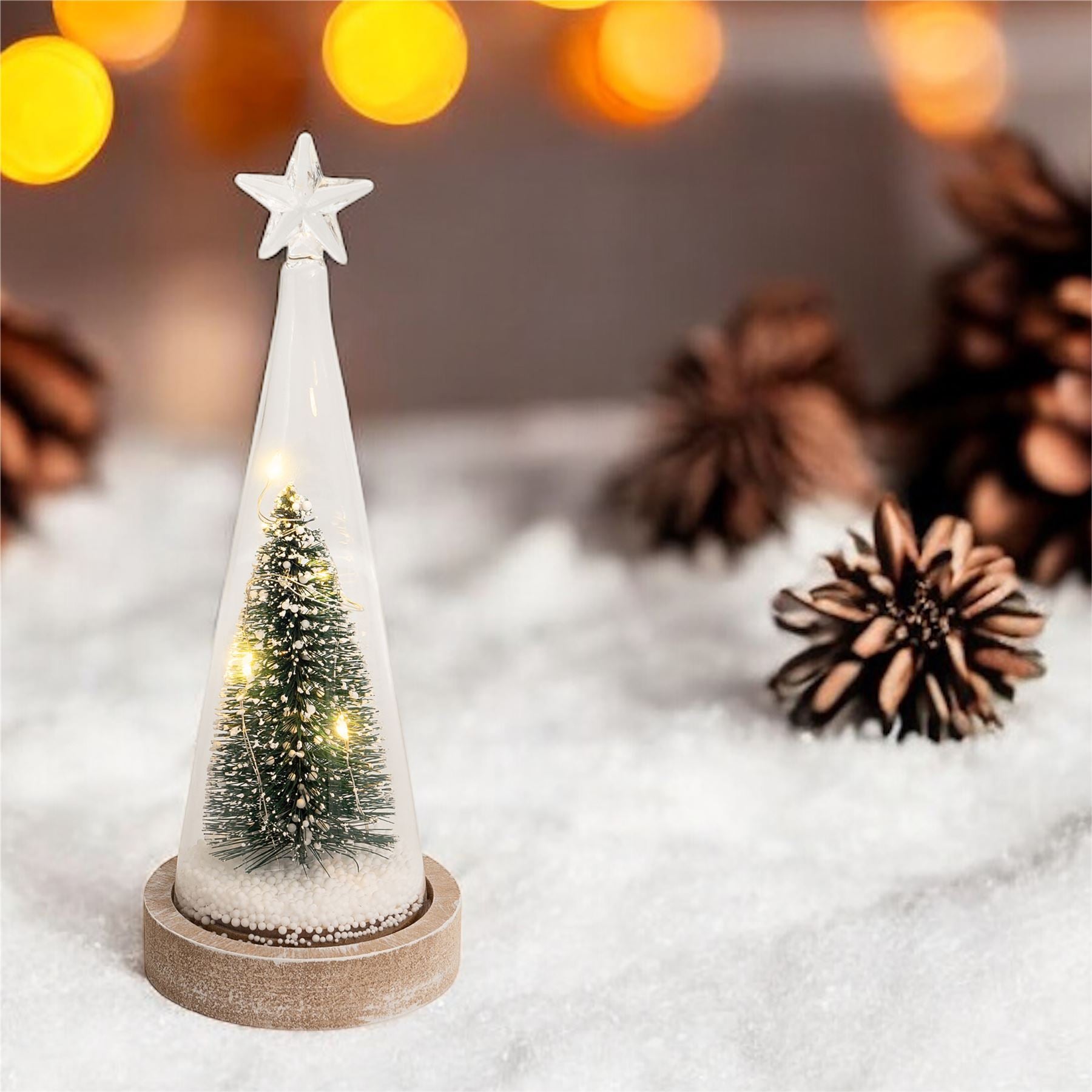 Table Top Glass Enclosed Christmas Tree Scene Ornament Decoration with Wire LED Lights Battery Powered