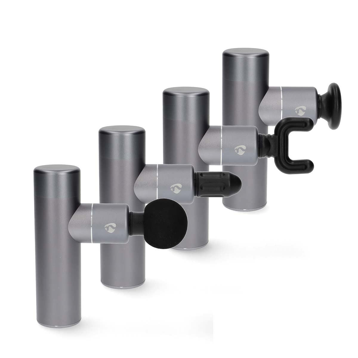 Nedis Smart Bluetooth Mini Ultra Light Sports Massage Gun, 5 Speeds up to 3600 RPM, 4 Attachments, Aluminium Body, Rechargeable - Dark Grey