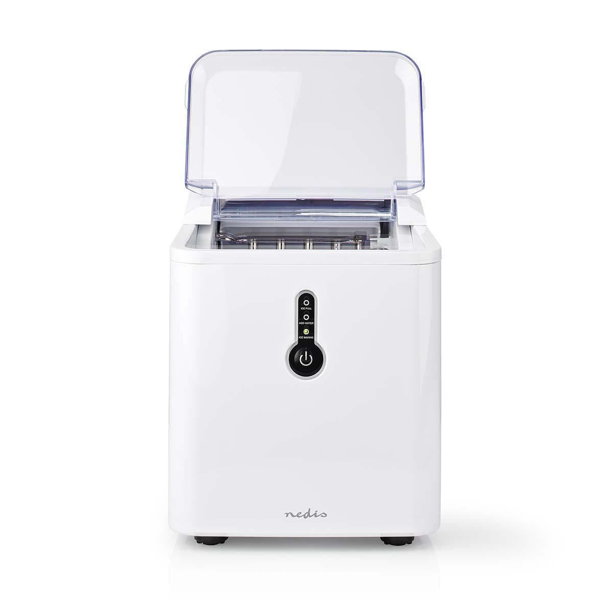 Nedis Ice Maker, Countertop Machine With 1.6L Tank, Up to 12 kg of Ice in 24hrs, Includes Removable Basket, Produces Ice Cubes in 8 Minutes - White
