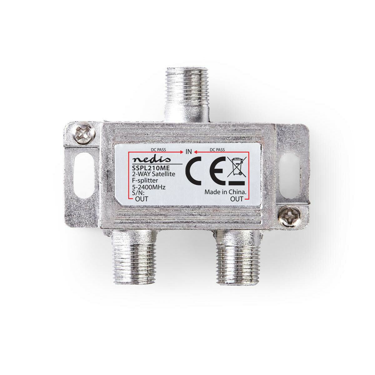 Nedis Satellite Splitter | 5 - 2400 MHz | 6.5 dB | Number of inputs: 1 | Number of outputs: 2 | Impedance: 75 Ohm | Zinc | Silver