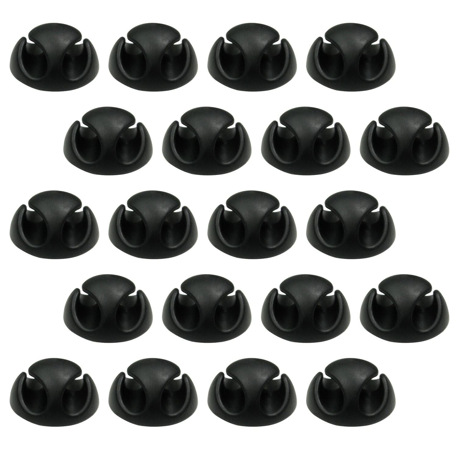 Ex-Pro 20 Pack Double Cable Desk Tidy Clips, Self Adhesive Cord Holder Clips for USB Power Wire PC Office Home, Black