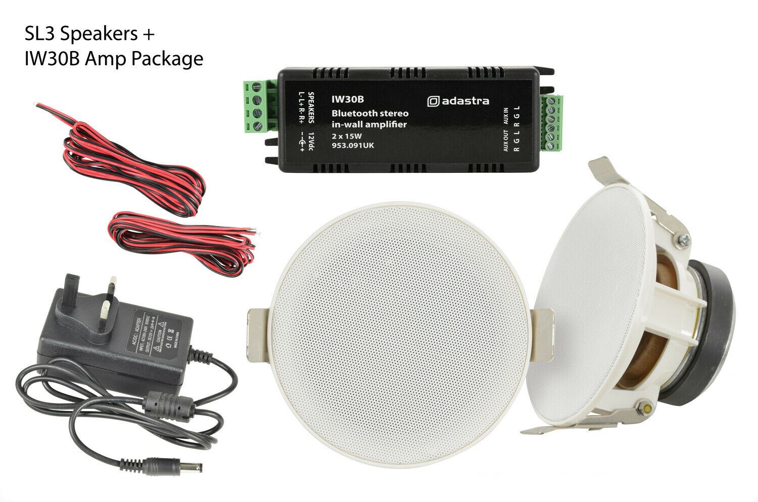 Adastra SL3 Ceiling Speaker Kit + IW30B Bluetooth Amplifier Complete Install Package