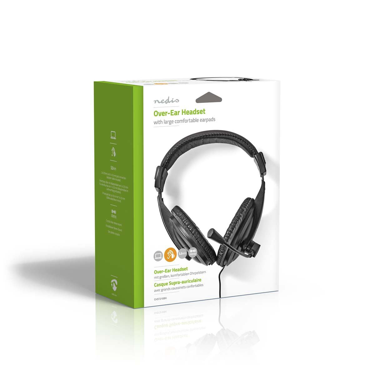 Nedis PC Headset | Over-Ear | Stereo | 1x 3.5 mm / 2x 3.5 mm | Fold-Away Microphone | Black
