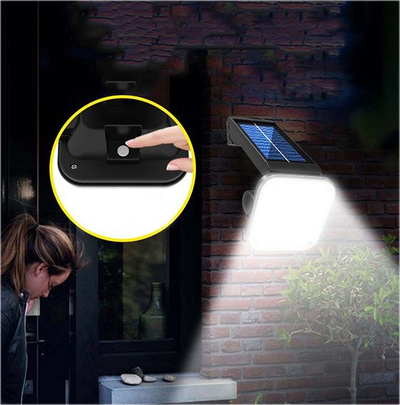 Solar Powered Security Light Outdoor PIR Motion Sensor with 3 Adjustable Modes IP65 Water Resistant for Garden