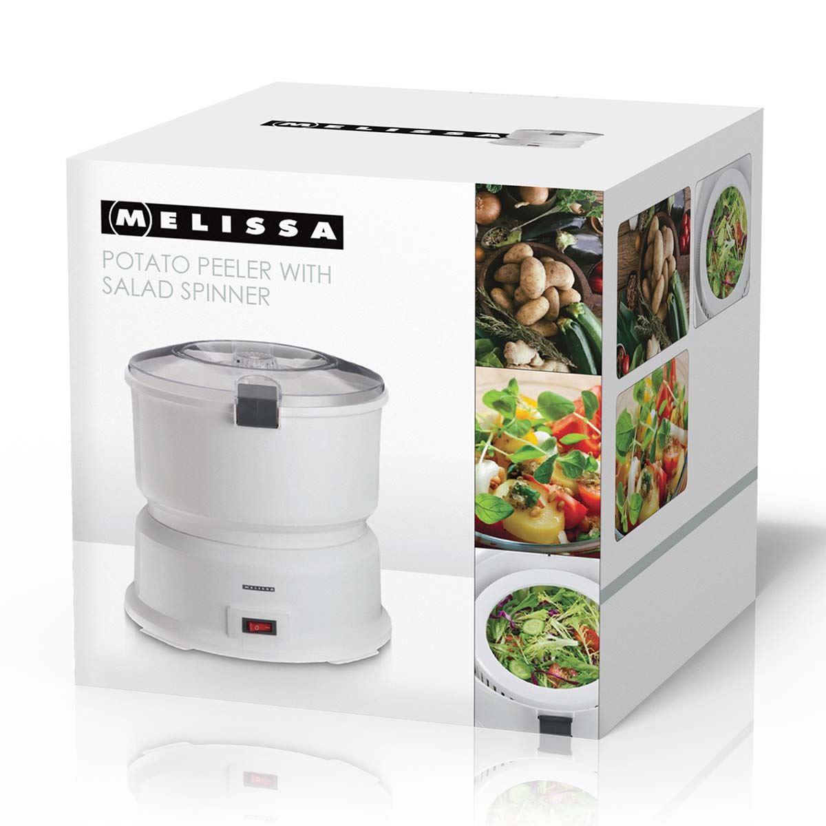 MELISSA 85W Electric Potato Peeler Machine 1KG Potato Rumbler Electric with Container for Peeling Potatoes and Spin Drier Salad/Vegetables to Remove Excess Water