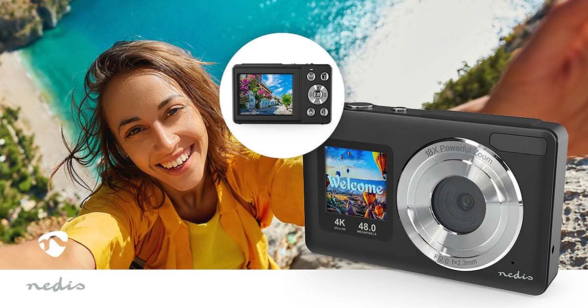 Nedis 48MP 4K Digital Photo / Video Camera Dual Screen 30FPS Compact - Black