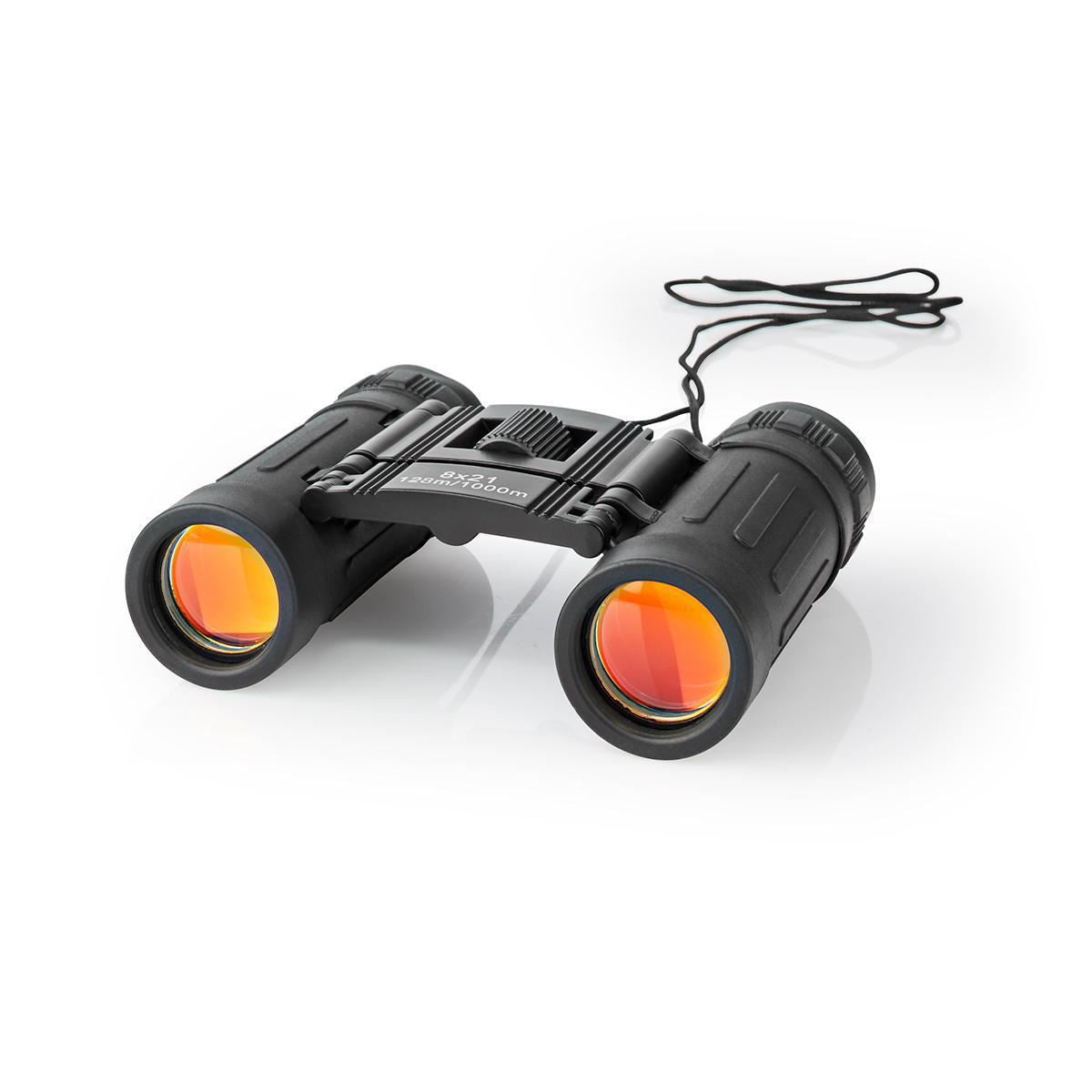 Nedis 8x21 Compact Roof Prism Binoculars, Lightweight Portable HD Lens, Rubber Grip, Dioptric Correction, Ideal For Bird Watching, Hiking, Travel, Sightseeing - Black