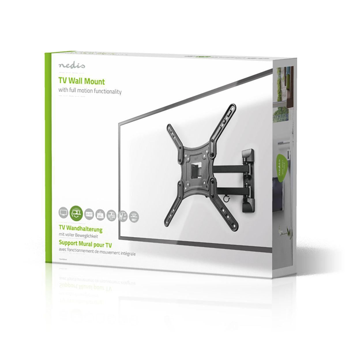 Nedis Full Motion TV Wall Mount, Fits 23-55" Inch Screens, Tilt Swivel Rotate for Flexible Viewing, Attach a Television to Adjust Angle Easily, Includes Installation Materials and Manual