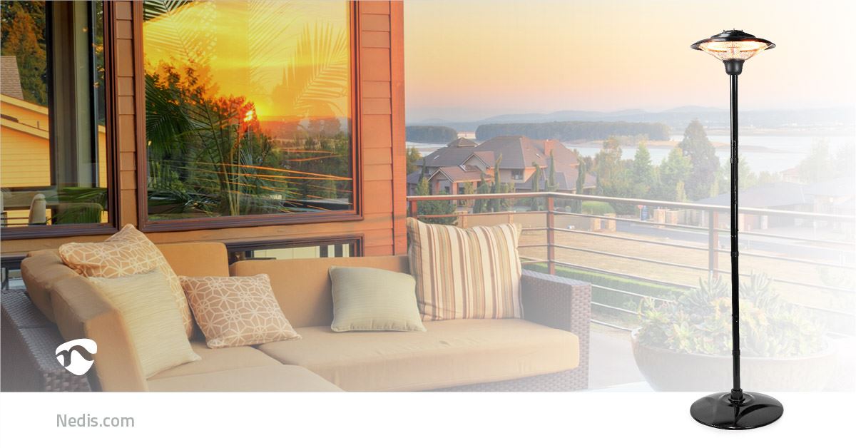 Nedis 1.5KW Outdoor Freestanding Halogen Electric Garden Patio Heater, 1500W, IP34 Rated, with Height Adjustable Stand and Tip Over Protection