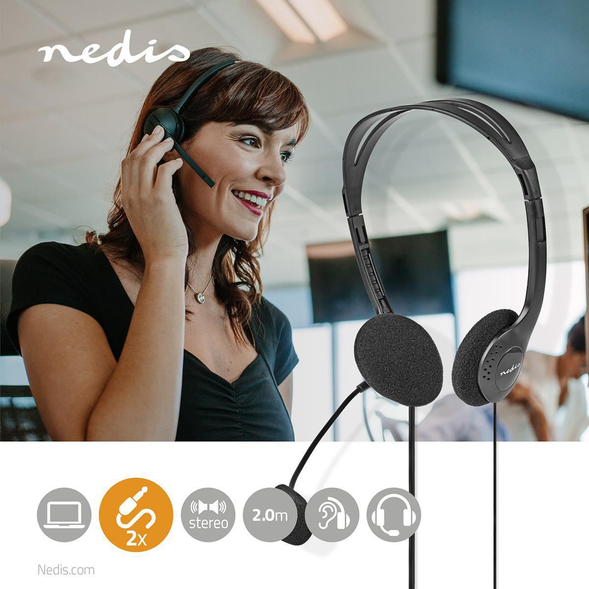 Nedis PC Headset | On-Ear | Stereo | 2x 3.5 mm | Fold-Away Microphone | Black
