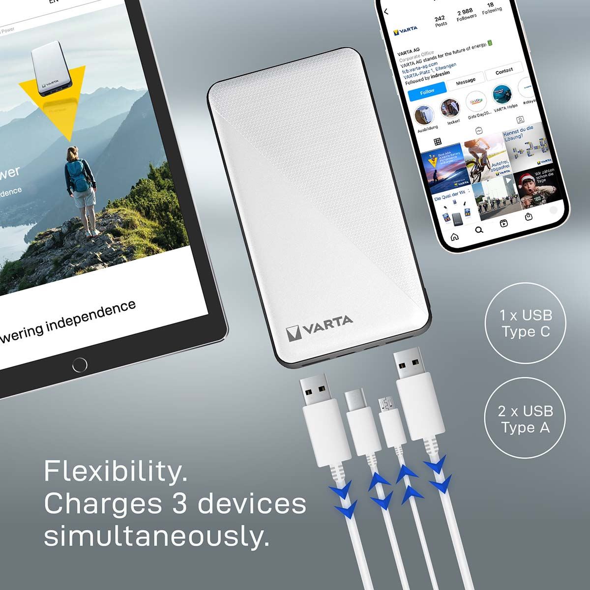 Varta Powerbank Energy | 15000 mAh | Output connection: 2x USB-A / 1x USB-C™
