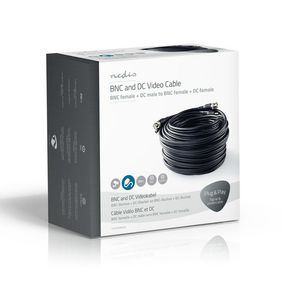 Nedis CCTV 20m Combination Installation Security Cable| BNC / DC Connections|Male to Female Dual Run|Round | PVC | Black