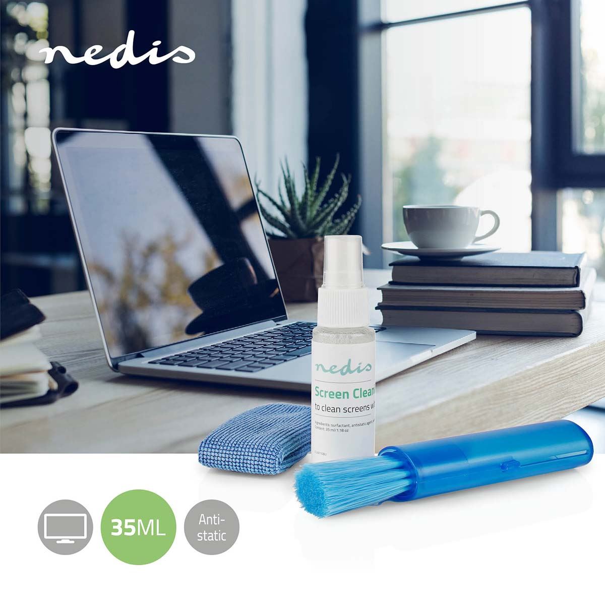 Nedis Screen Cleaner Kit for TV, PC, Smartphone & Tablet - 35ml Spray, Brush & Pearl Cloth