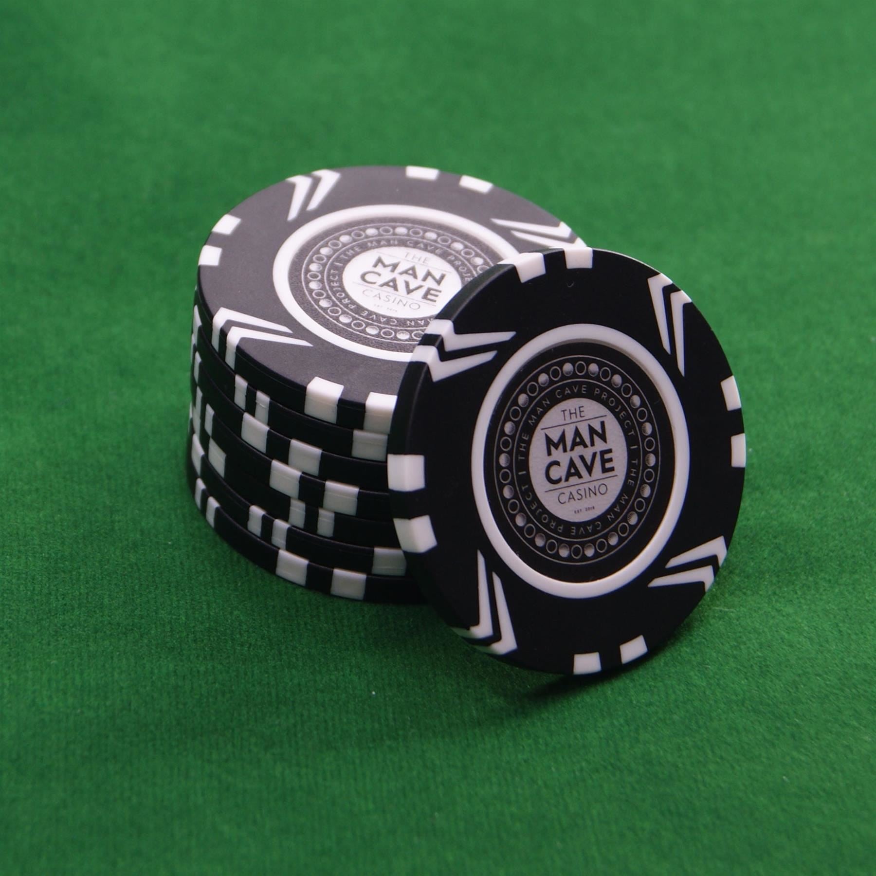 The Man Cave Project Poker Chip Set, Man Cave Branded Black Casino Game Token, 25 Pieces