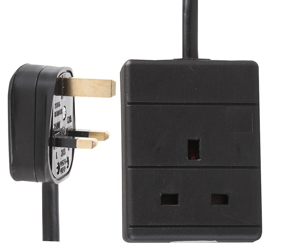 1 Gang 1m Mains Extension Lead Socket 13A - Black