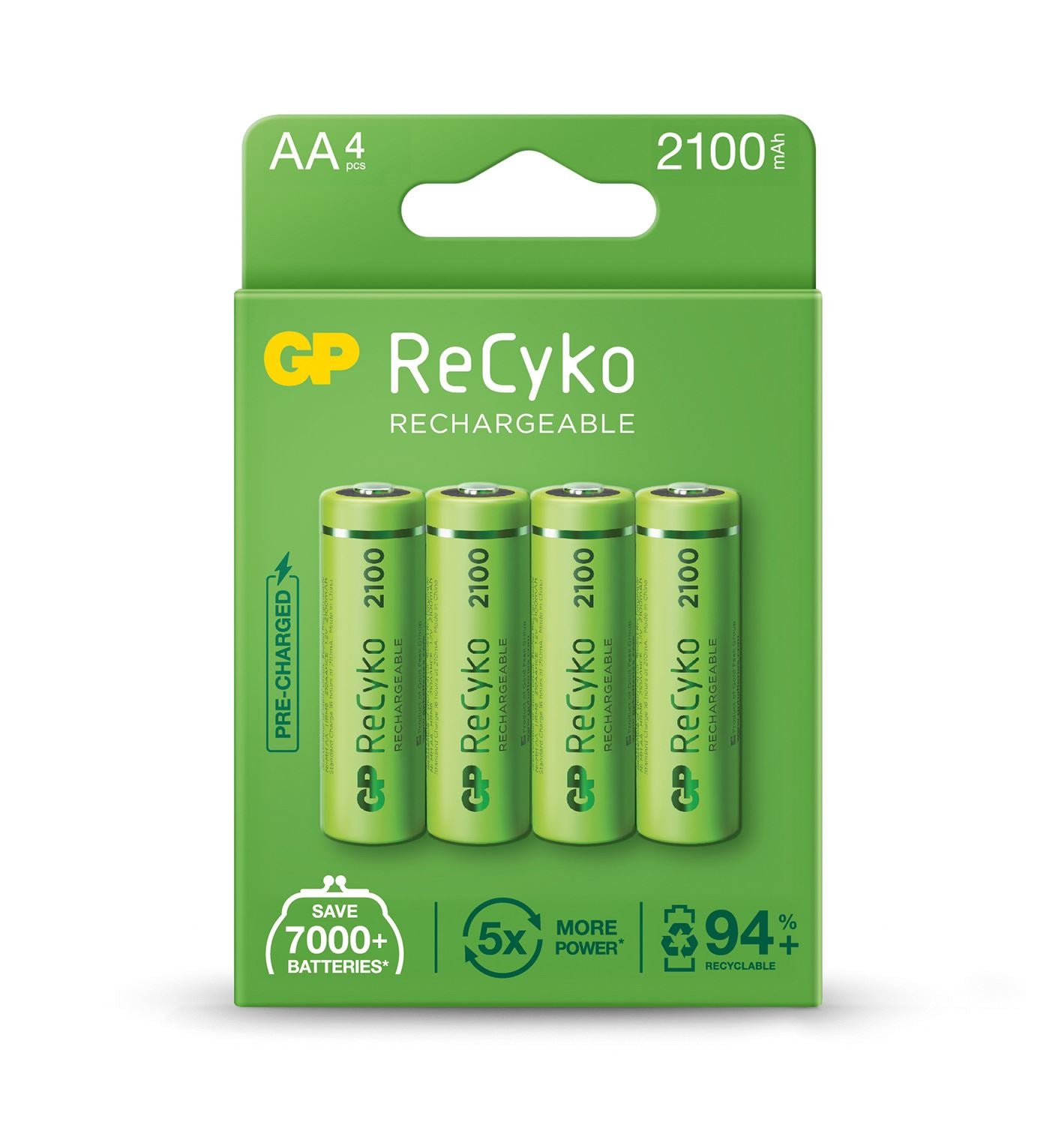 Gp AA Rechargeable Batteries ReCyko+ NiMH 1.2V 2100mAh - 4 Pack