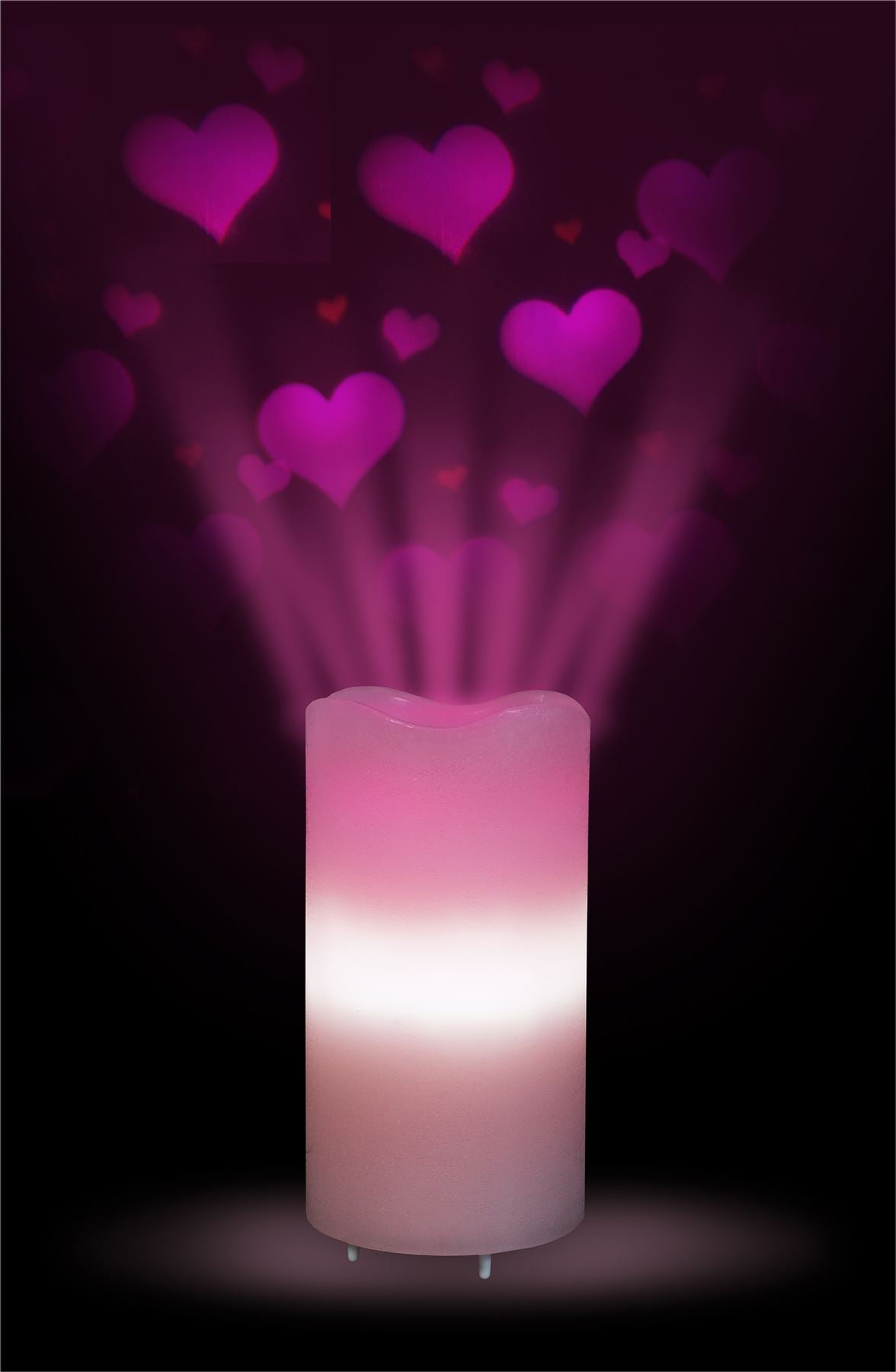 LED Artificial Flameless Candle with Pink Heart Projector Light, Dimmable Brightness and Timer
