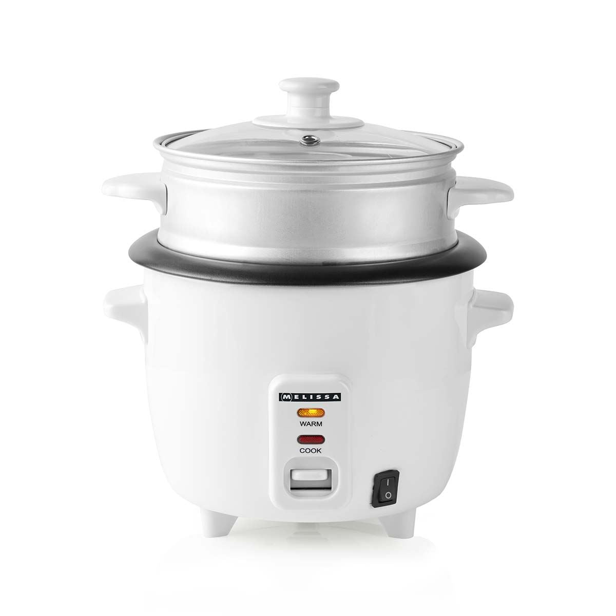 MELISSA 0.6L Rice Cooker & Steamer with Keep-Warm Function, 300W, for 1-2 People, Quick Preparation Without Burning, Non-Stick Coating incl. Steamer Insert