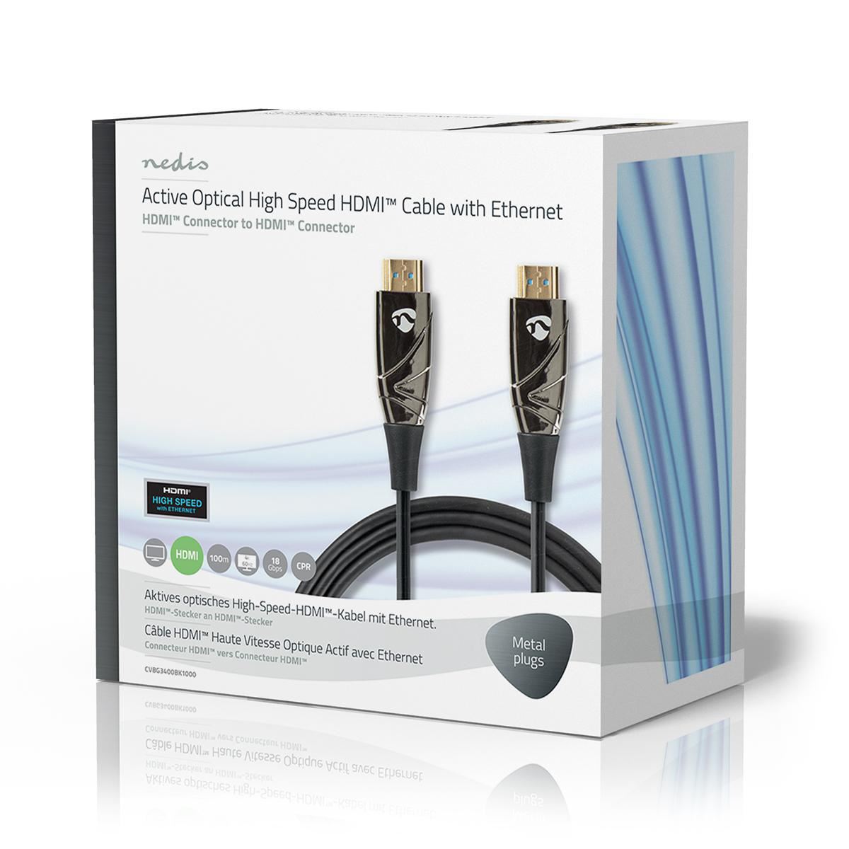 Nedis Active Optical High Speed HDMI™ Cable with Ethernet | HDMI™ Connector | HDMI™ Connector | 4K@60Hz | 18 Gbps | 100.0 m | Round | PVC | Black | Gift Box