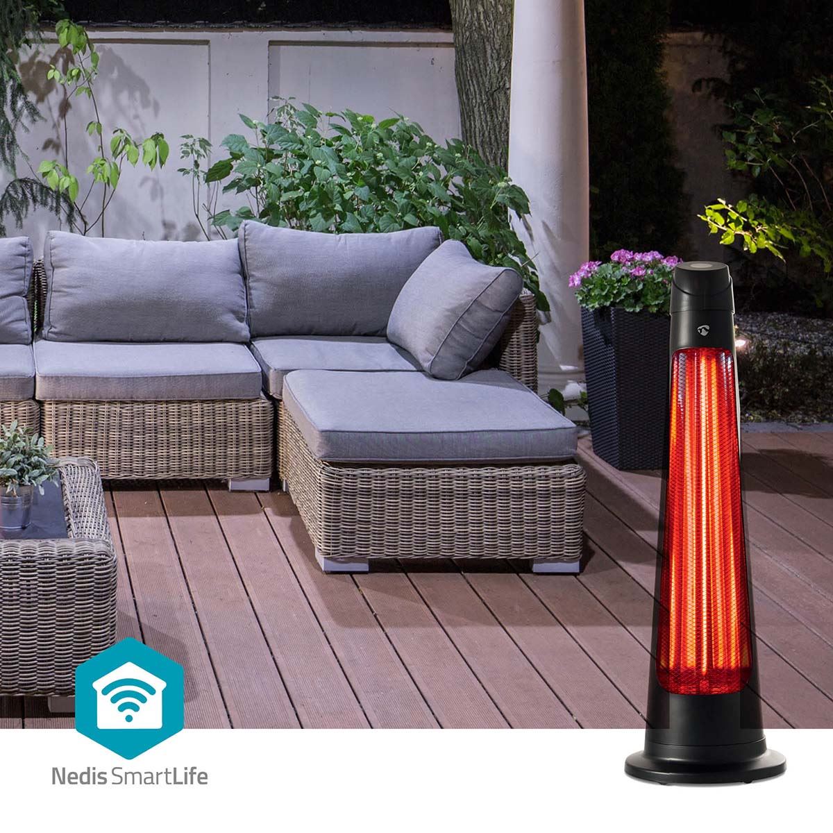 Nedis SmartLife Tower Patio Heater | Wi-Fi | 1200 W | 2 Heat Settings | Oscillation | Fall over protection | IP24 | Black