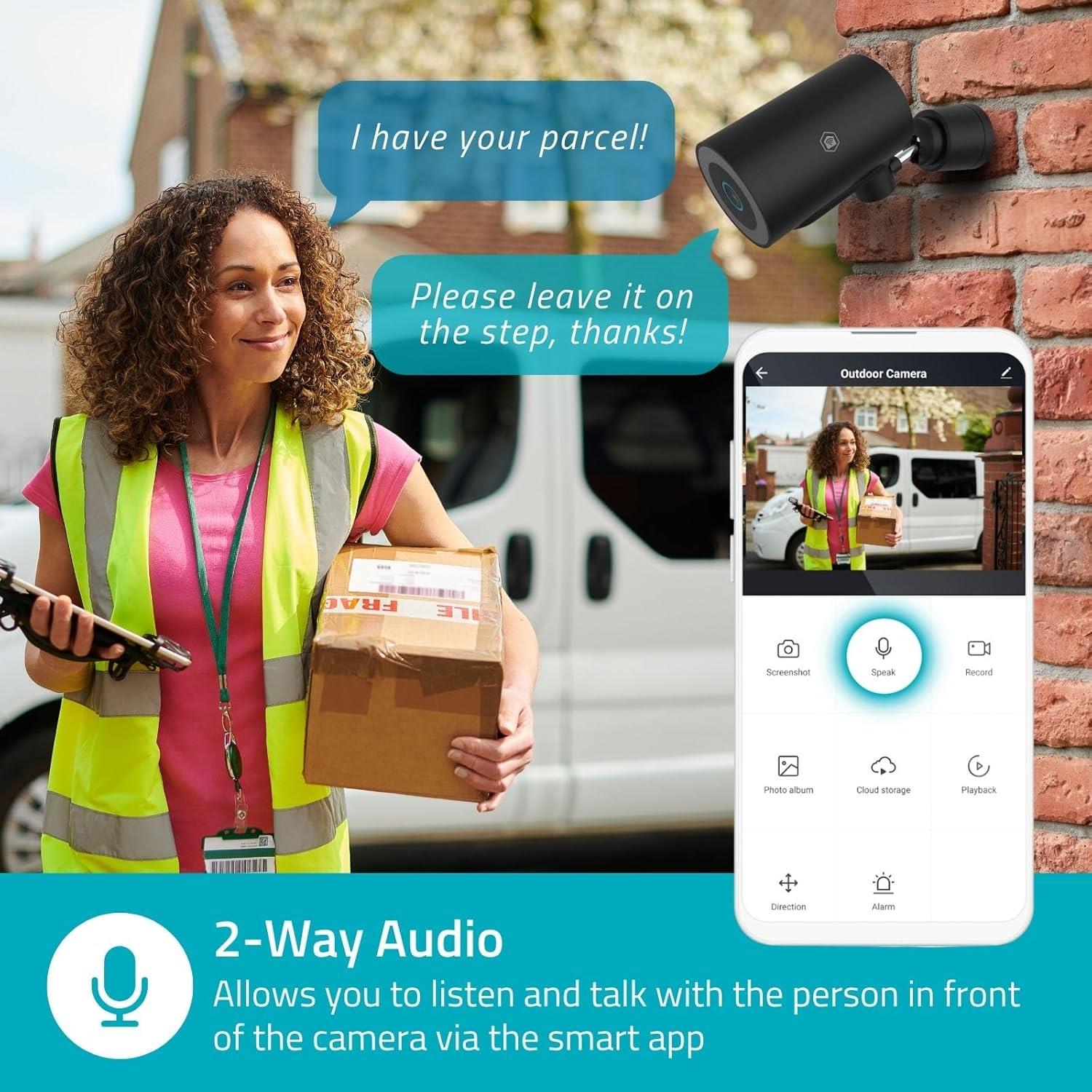 Nedis SmartLife Outdoor Camera 4K Wi-Fi, Motorised CCTV with Motion Sensor, AI Human Detection, Night Vision, Two-Way Audio, Siren & Spotlight, Cloud or microSD Storage, IP65 Weatherproof