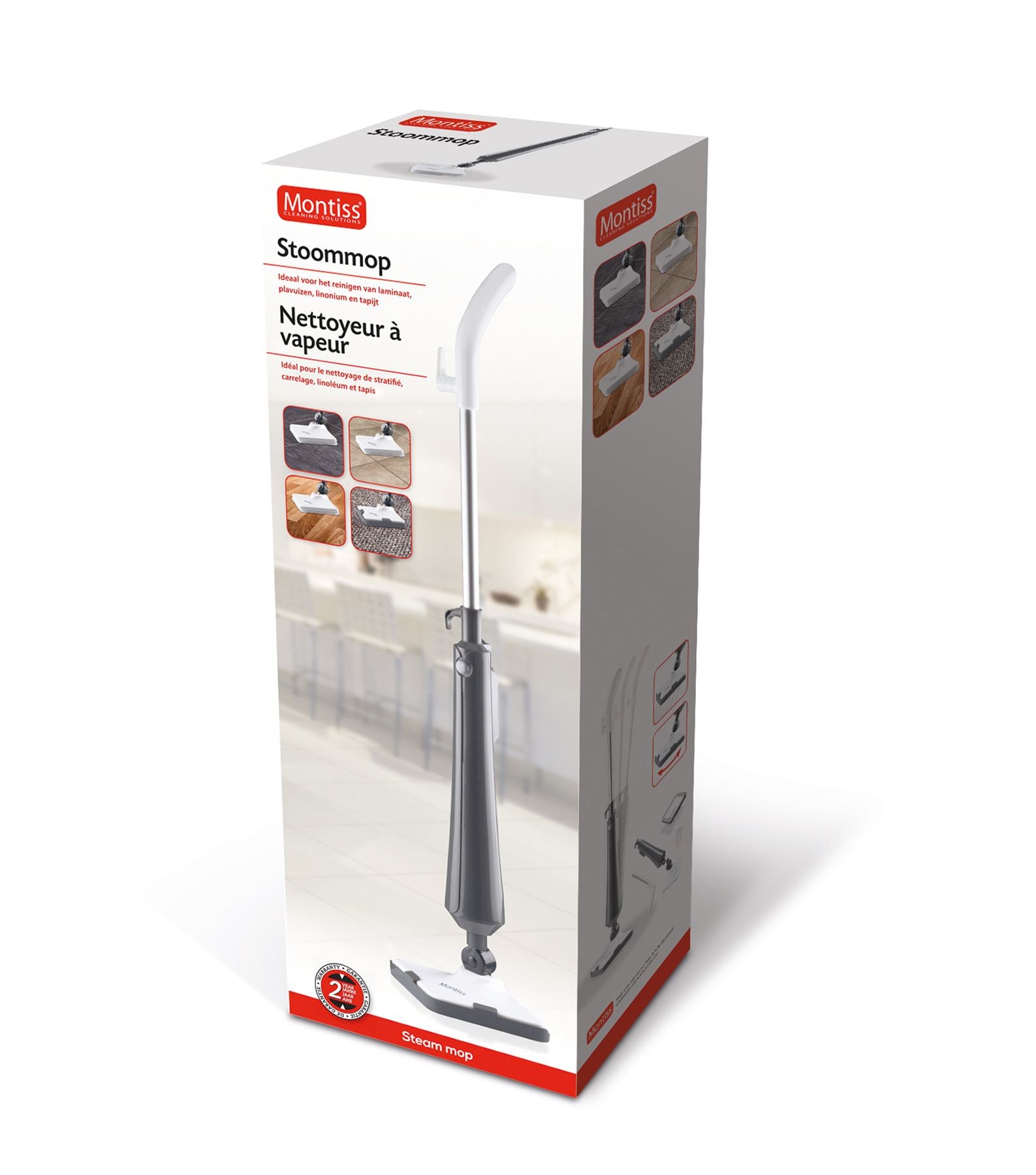 MONTISS Rotating Steam Mop for Floors, Washable Microfiber Pads, 360ml Tank, Lightweight Mop with Quick Cleaning Hardwood, Tile, Laminate, Marble, Vinyl