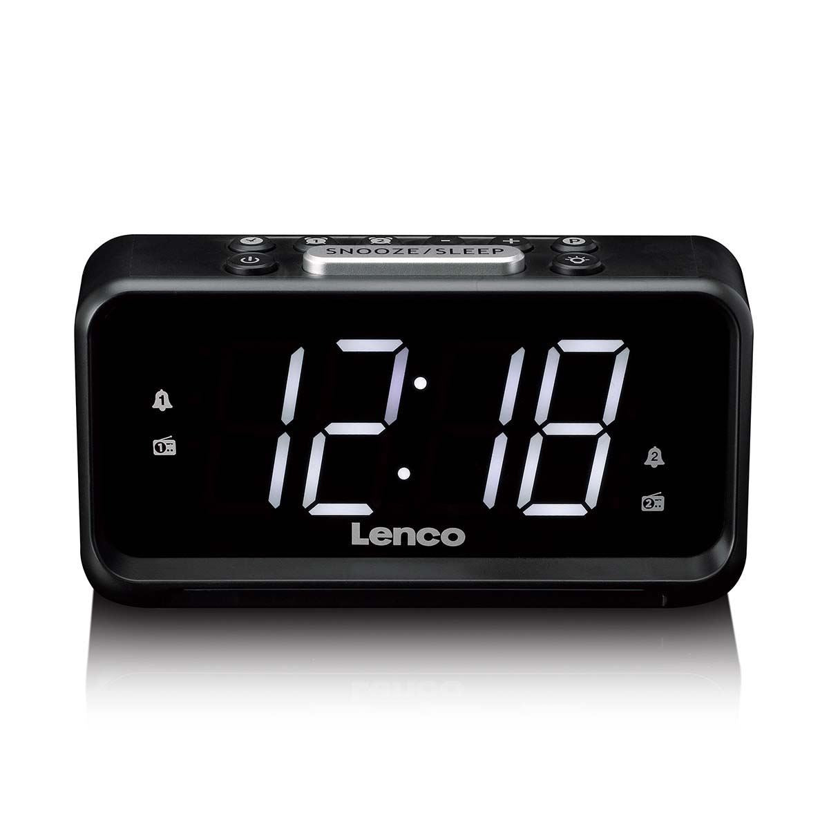 Lenco FM Alarm Clock Radio with Night Light | Black