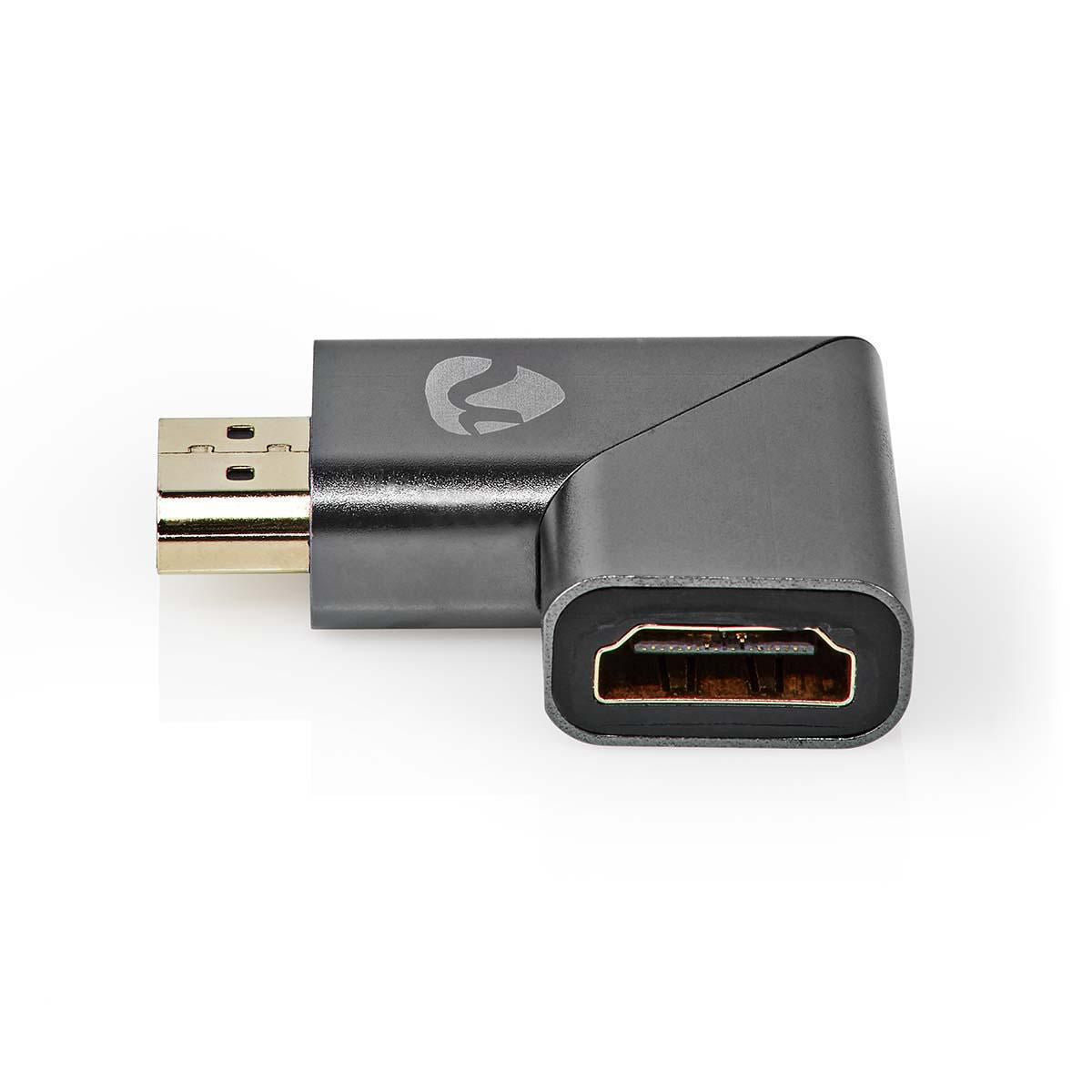 Nedis HDMI™ Adapter | HDMI™ Connector / HDMI™ Male | HDMI™ Output | Gold Plated | Angled Right | Aluminium | Gun Metal Grey | 1 pcs | Cover Window Box