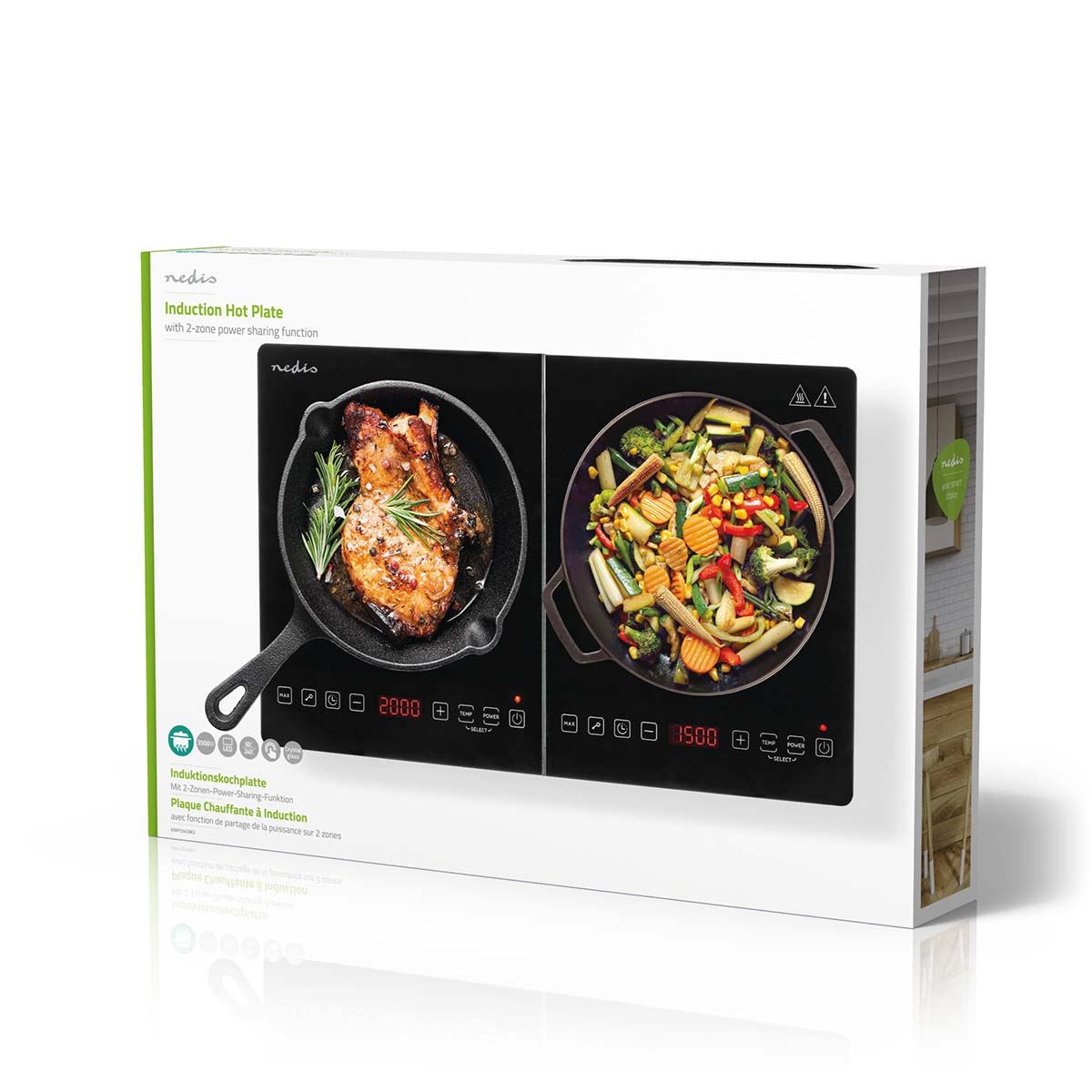 Nedis Induction Cooker | Cooking zones: 2 | 3500 W | Overheating protection | Black | Timer | Turbo action | Child lock