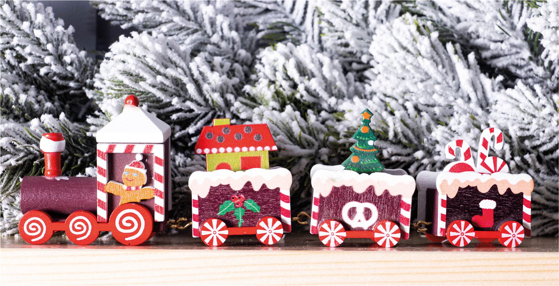 Wooden Christmas Pudding Train Set Decoration