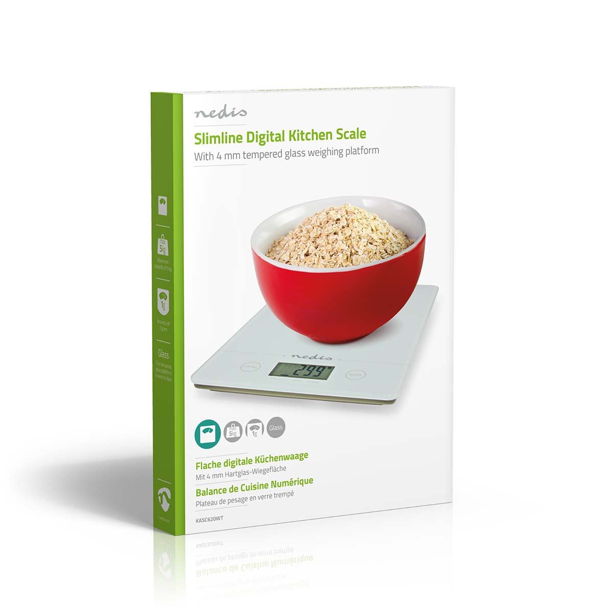 Nedis Kitchen Digital Food Scales LCD Electronic Weighing 5kg Cooking Baking Balance - White