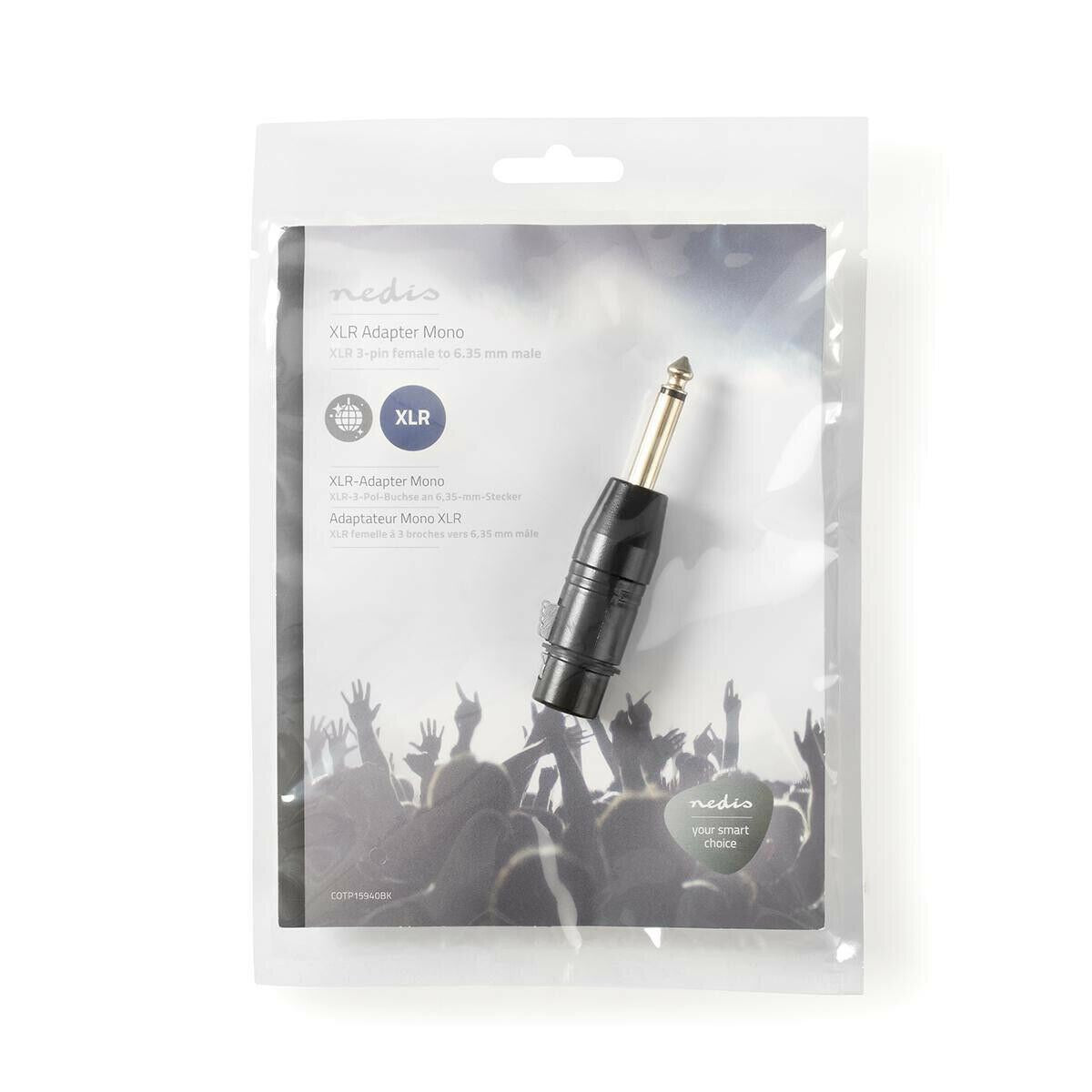 Nedis XLR Adapter | XLR 3-Pin Female | 6.35 mm Male | Nickel Plated | Straight | Metal | Black | 1 pcs | Polybag