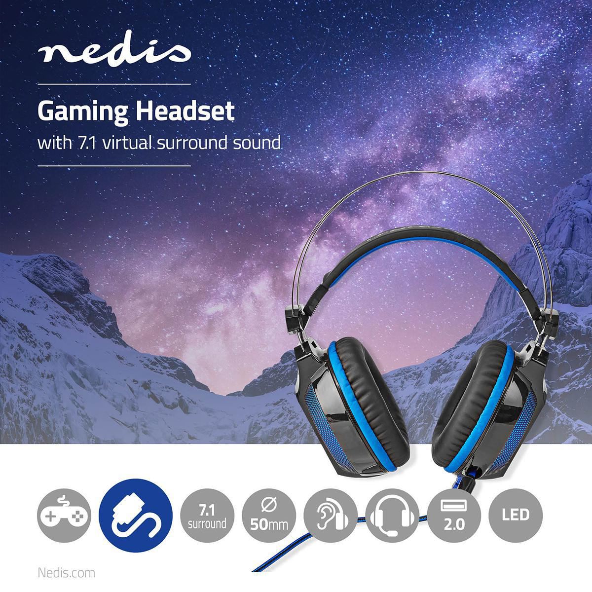 Nedis Gaming Headset | Over-Ear | Surround | USB Type-A | Bendable & Retractable Microphone | 2.10 m | Normal Lighting