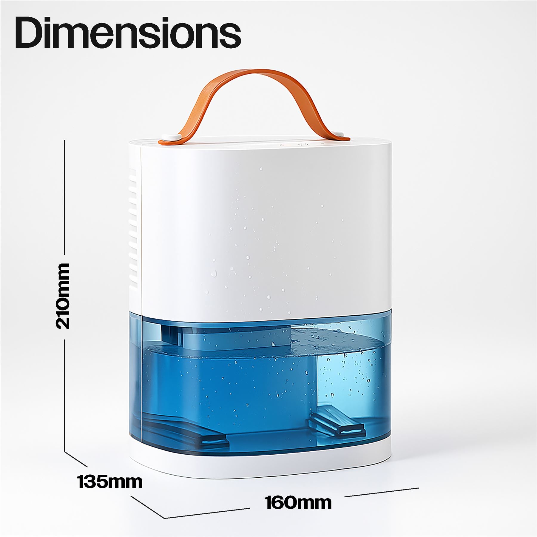 Prem-i-air Compact Dehumidifier, 240ml/day, 0.9L Tank, 45dB Ultra Quiet, 25W Energy Saving, Auto-Off, White ABS, Portable with Handle