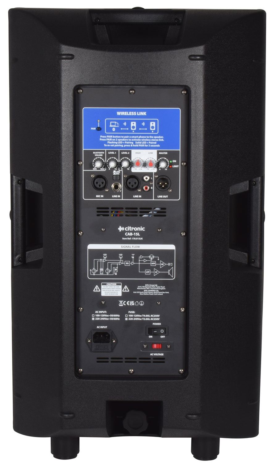 Citronic CAB-15L Full Range Passive Speaker Cabinet with Bluetooth  350W RMS