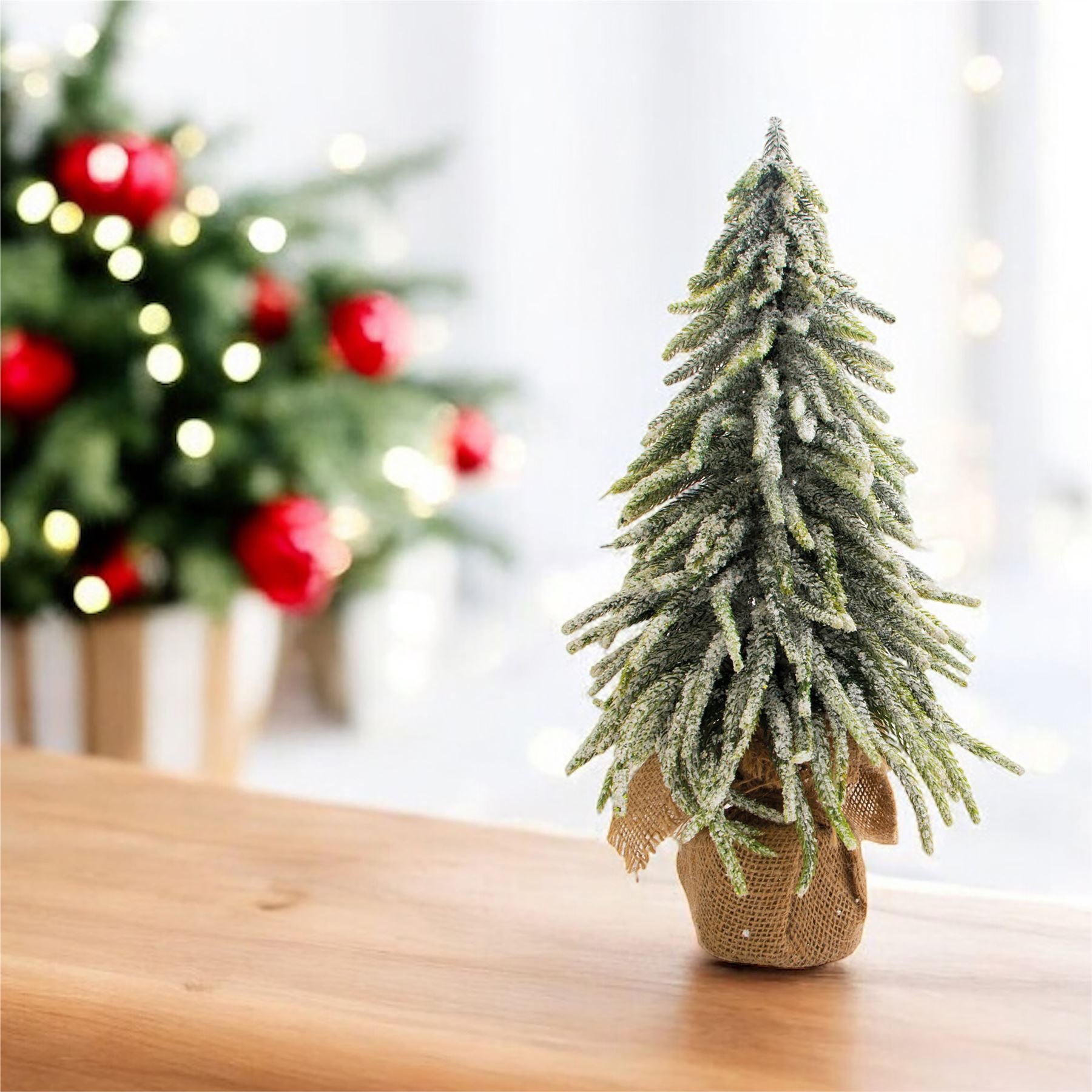 Decorative Snow Effect Mini Christmas Tree in Hessian Bag - 45cm