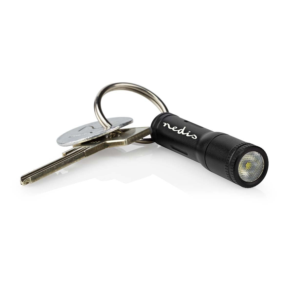 Nedis Keychain LED Torch, Super Compact Lightweight Aluminium Torch, Rotating On/Off Lamp Head, IPX4 Water-Resistant, 35m Beam Distance, Black