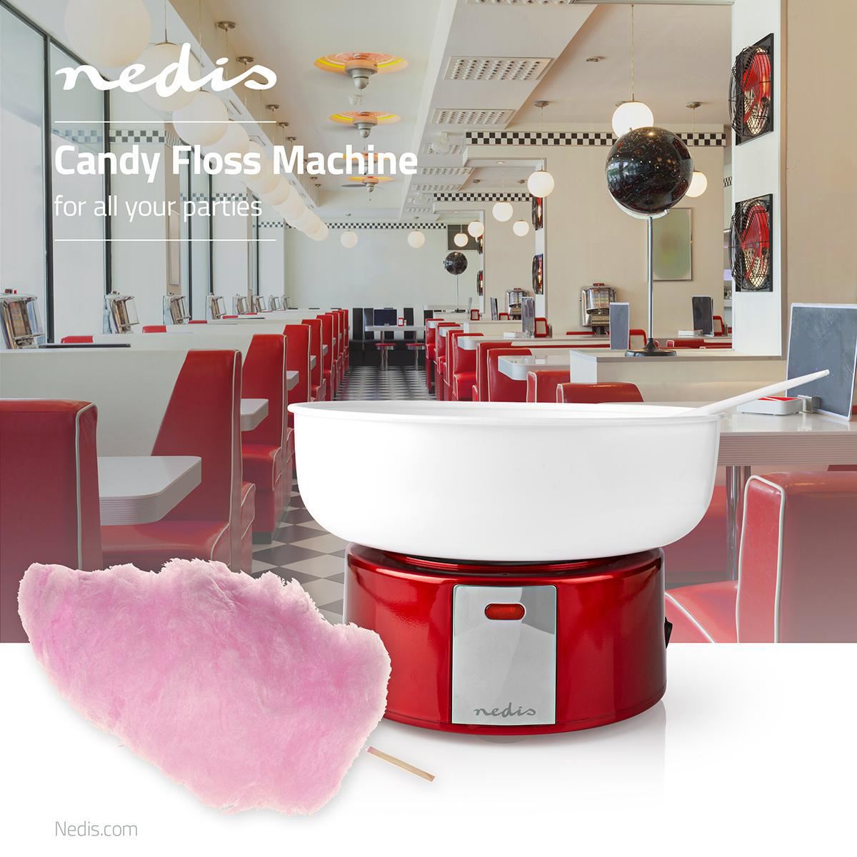 Nedis Retro Candy Floss Machine, 500W Electric Candy Cotton Maker - Red & White