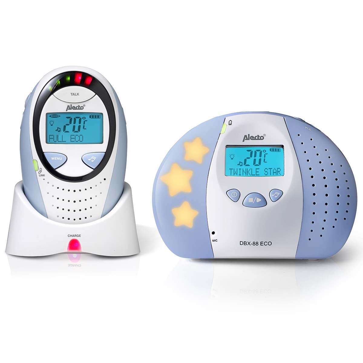 Alecto DBX88 Digital Audio Baby Monitor, Parent Unit with Rechargeable Battery, Long Range, Digital Transmission, Crystal-Clear Sound, lullaBY, Plug & Play, Sound Indicator & Alerts