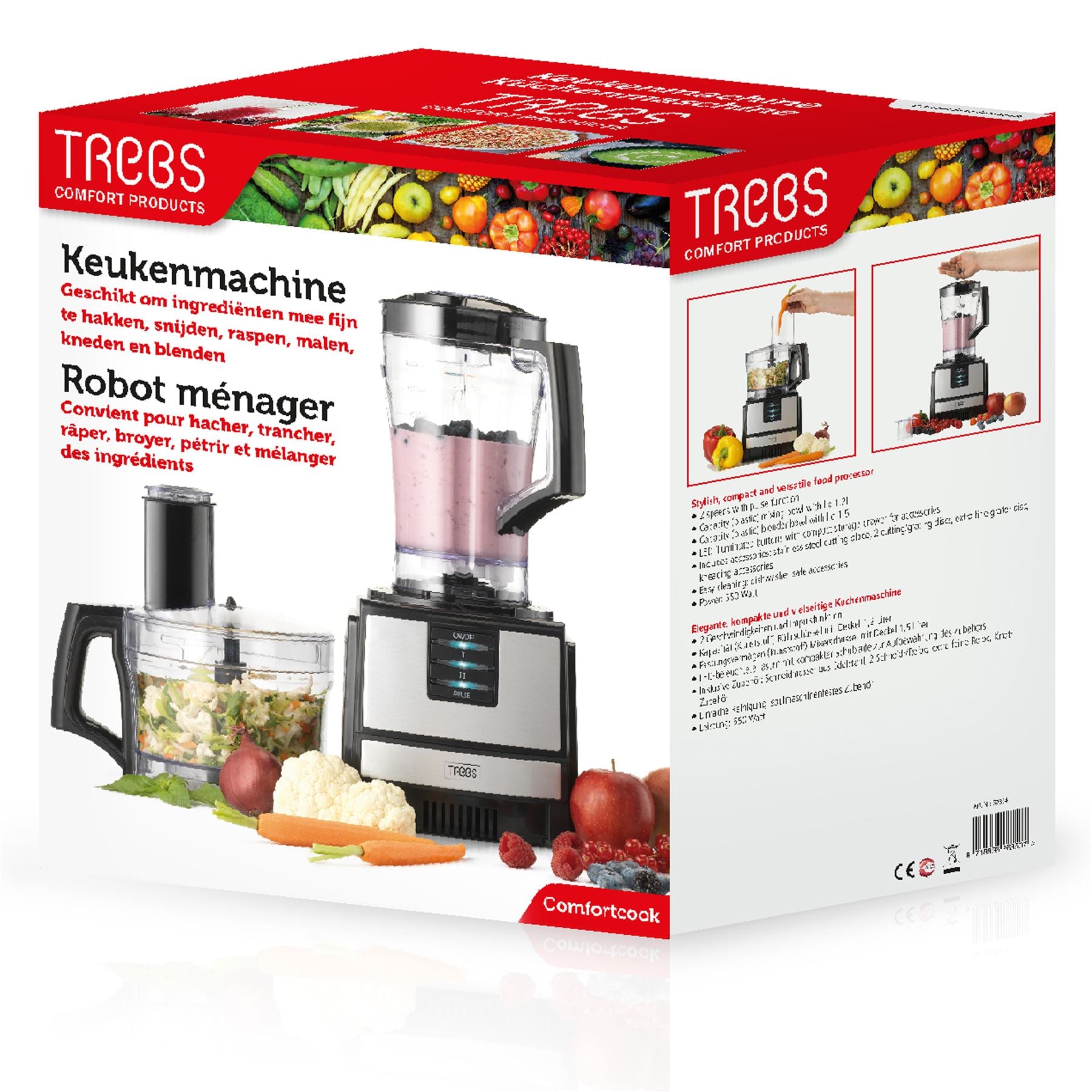 Trebs Combination Foodprocessor & Stand Blender, 550W, 1.5L & 1.2L with 3 Cutters, 2-Speed Setting / Pulse - Black / Silver