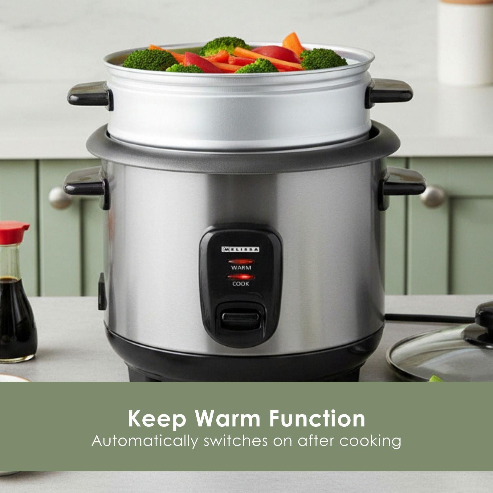 MELISSA 1.5L Rice Cooker with Keep-Warm Function & Boil Dry Protection, 500W, for 1-6 People, Quick Preparation Without Burning, Non-Stick Coating, Stainless Steel