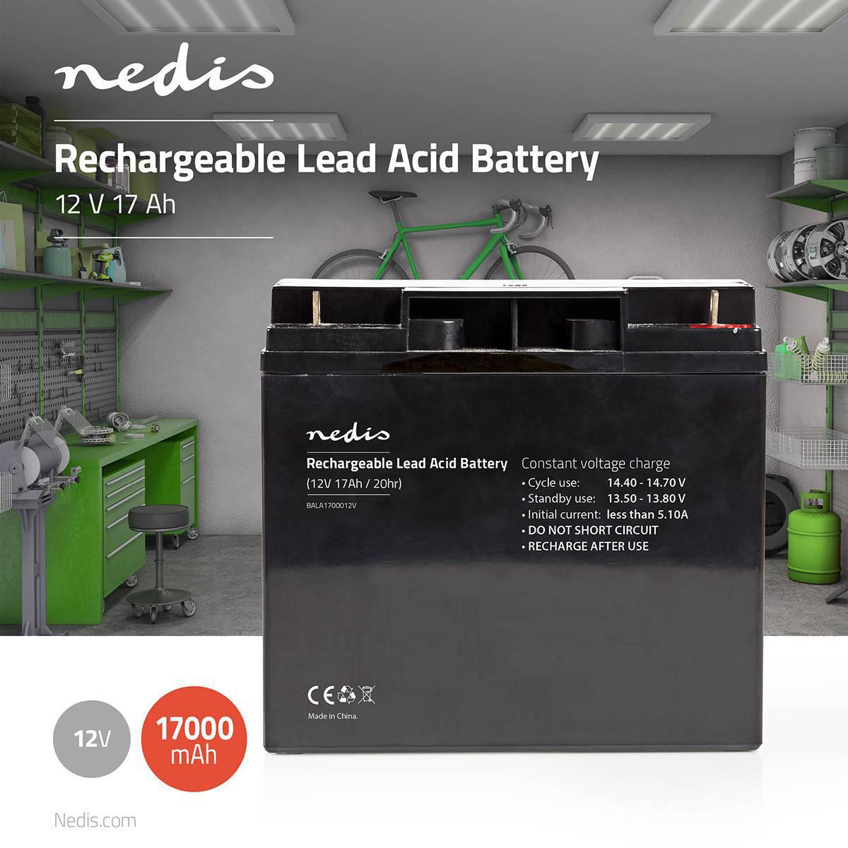 Nedis Battery | Lead-Acid | Rechargeable | 12 V | 17000 mAh
