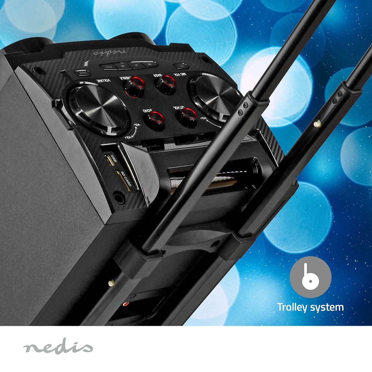 Nedis Bluetooth® Party Speaker | Maximum battery play time: 6.5 hrs | 120 W | Carrying handle | Party lights | Equalizer | Black