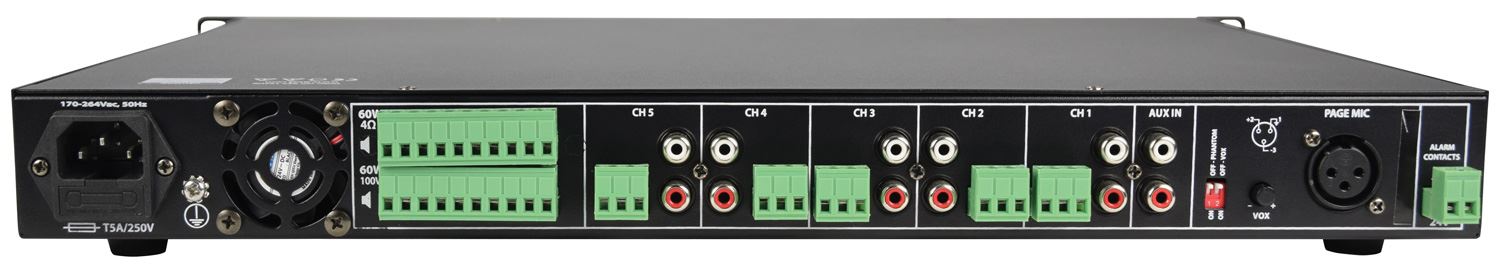 Adastra RMS605 Multi Channel Salve Amplifier 100V - 5 x 60W Outputs