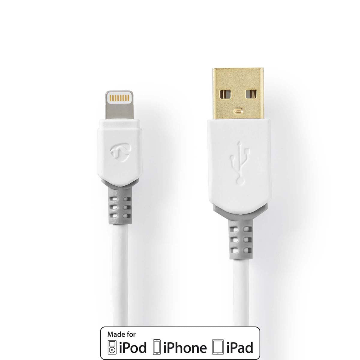Nedis Lightning Cable | USB 2.0 | Apple Lightning 8-Pin | USB-A Male | 480 Mbps | Gold Plated | 3.00 m | Round | PVC | Grey / White | Box