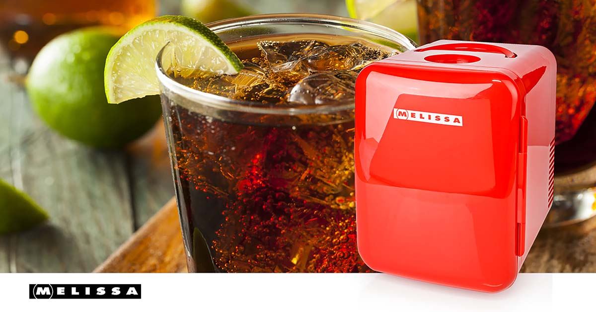 MELISSA 4L Mini Fridge, Cooler & Warmer, 6 Can Portable Dual AC + DC Power Drinks Fridge for Bedroom, Car, Office, Skincare, Makeup - Red