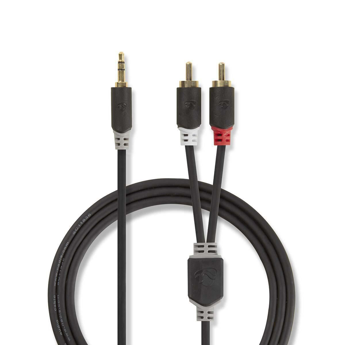 Nedis Stereo Audio Cable | 3.5 mm Male | 2x RCA Male | Gold Plated | 10.0 m | Round | Anthracite | Box