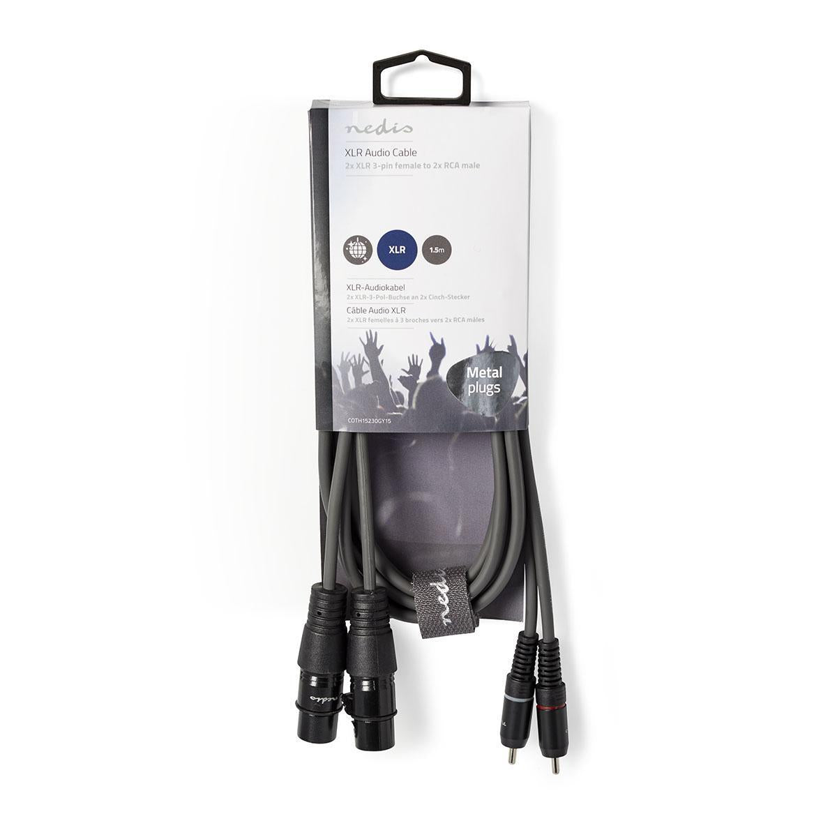Nedis Balanced Audio Cable | 2x XLR 3-Pin Female | 2x RCA Male | Nickel Plated | 1.50 m | Round | PVC | Dark Grey | Carton Sleeve